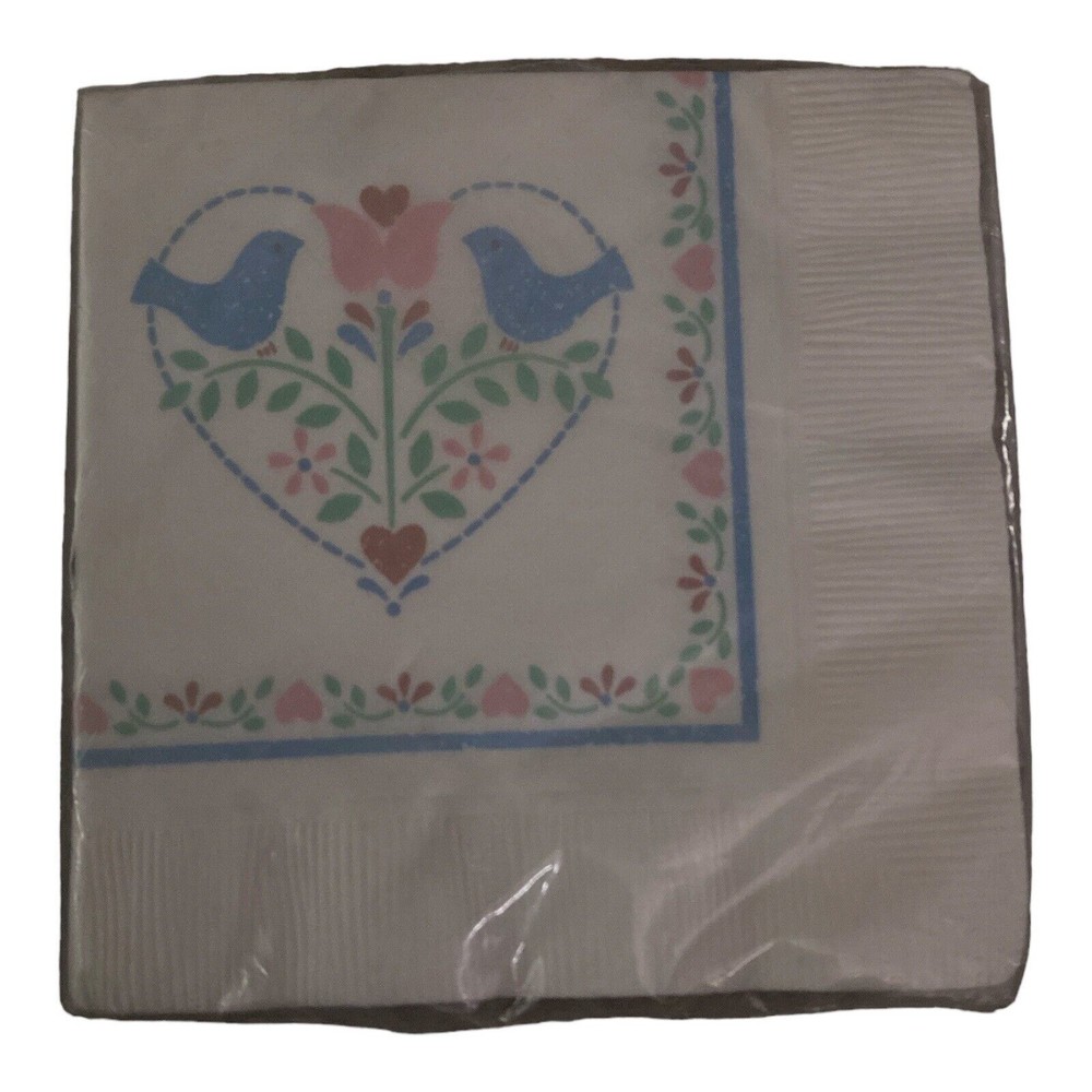 Vintage Hallmark Bird Floral Heart Napkins (16) Blue Pink Green Red *New - Picture 1 of 2